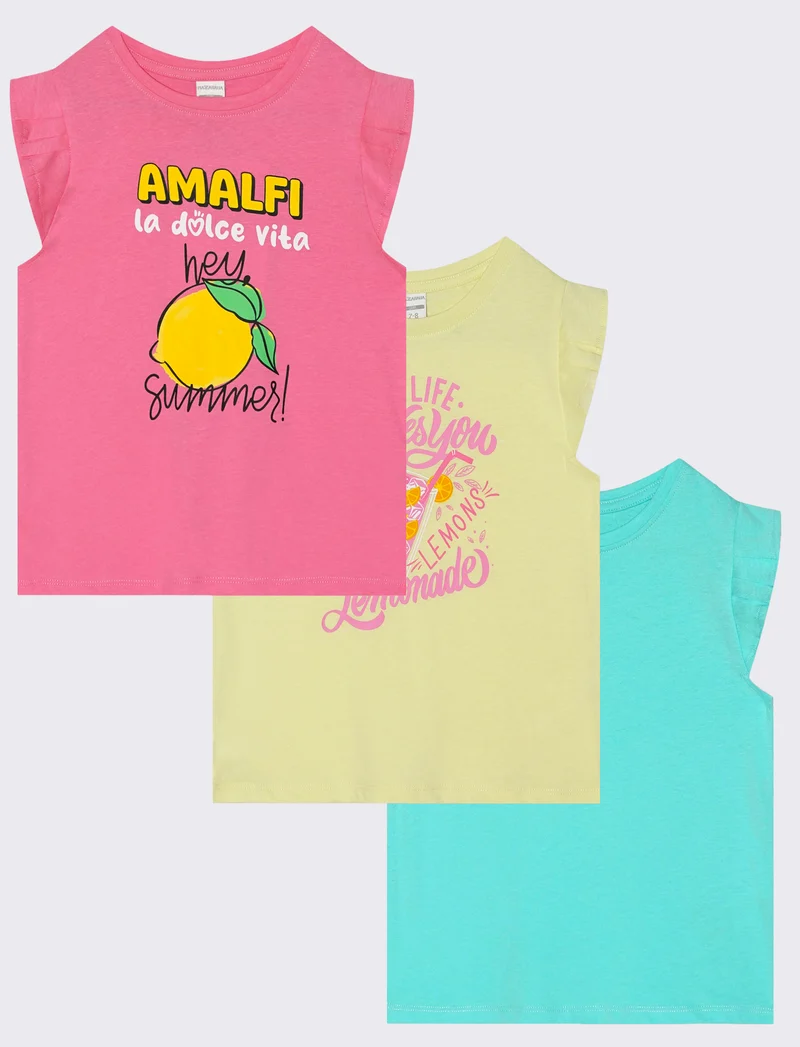 T-shirt mezza manica 3pack bambina - Giallo