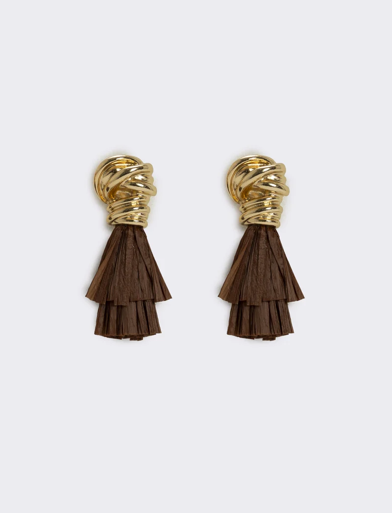 Orecchini con nodo in raffia per donne - Marrone