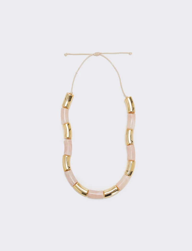 Collana in pietra e metallo - Rosa
