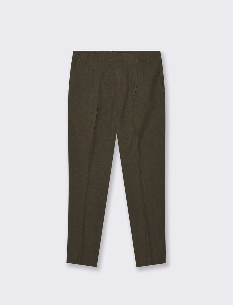 Pantaloni effetto lino con vita elastica - Moro