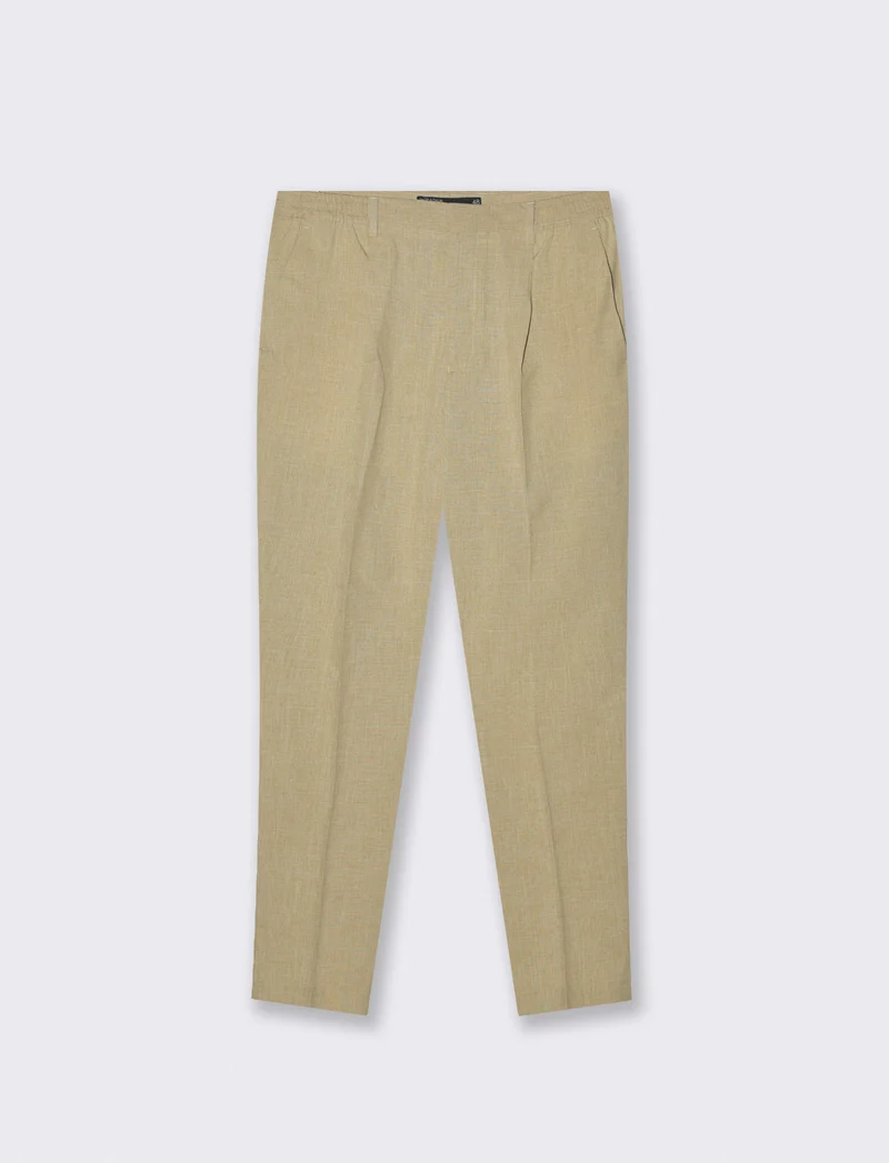 Pantaloni effetto lino con vita elastica - Beige