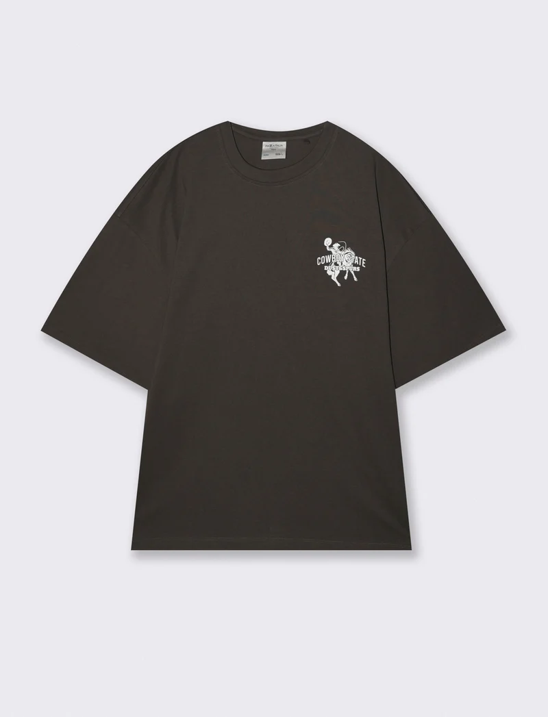 T-shirt girocollo con stampe - Grigio piombo