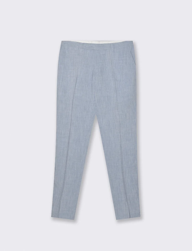 Pantaloni formal fit effetto lino - Blu