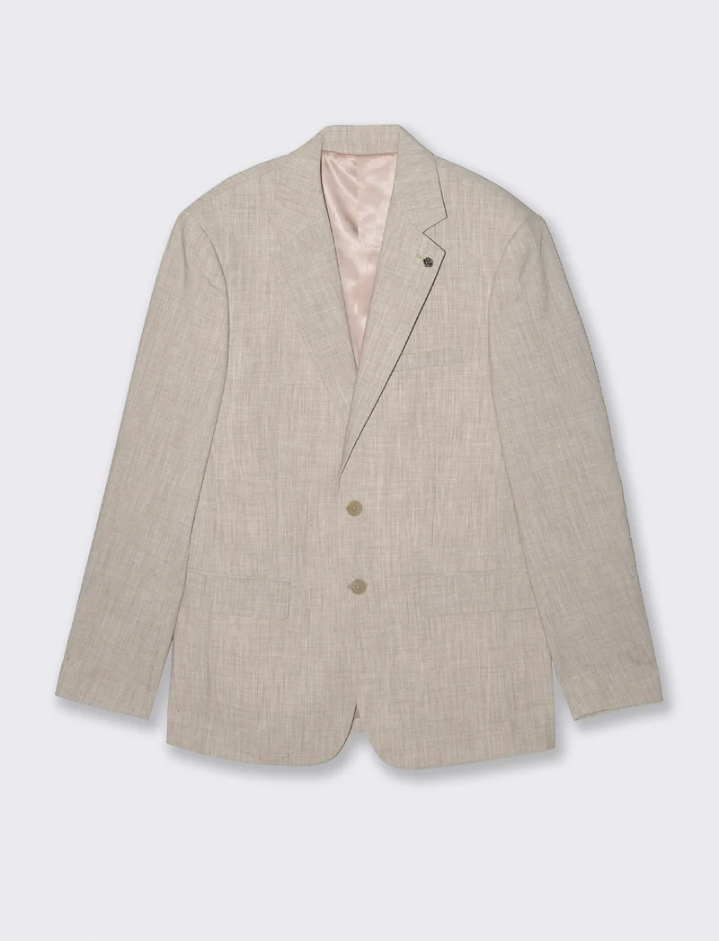 Blazer effetto lino con colletto classico - Beige