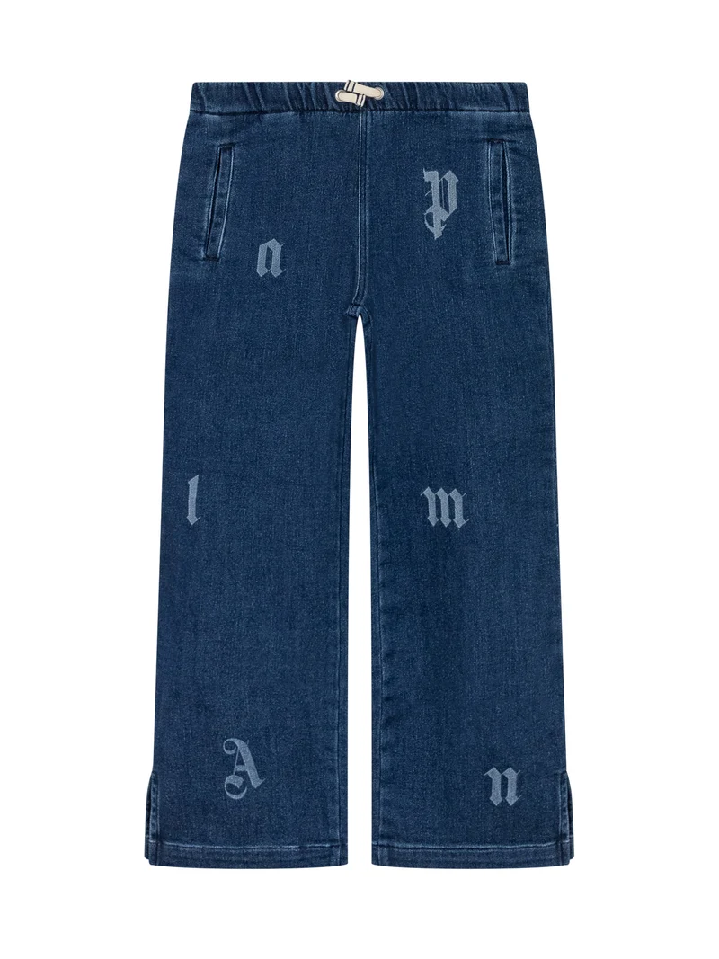 Palm Angels Kids Pantaloni Denim con Stampa Logo