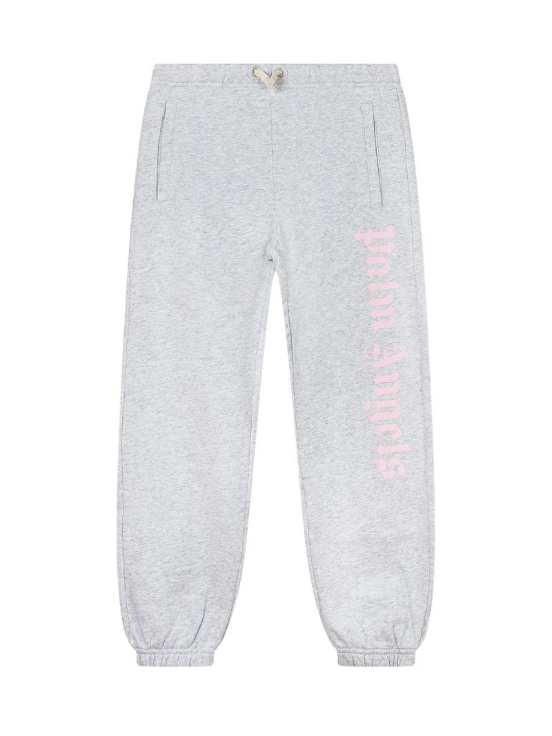 Palm Angels Kids Pantaloni Jogger Grigi con Logo Rosa