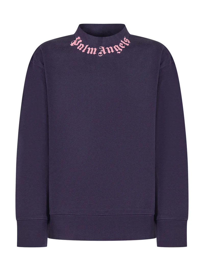 Palm Angels Kids Felpa Viola con Logo Rosa