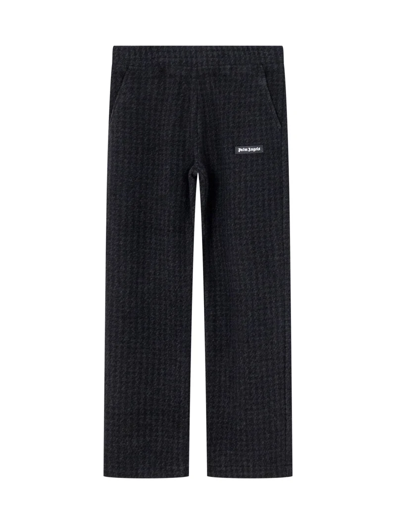 Palm Angels Pantaloni Neri in Tessuto Gessato