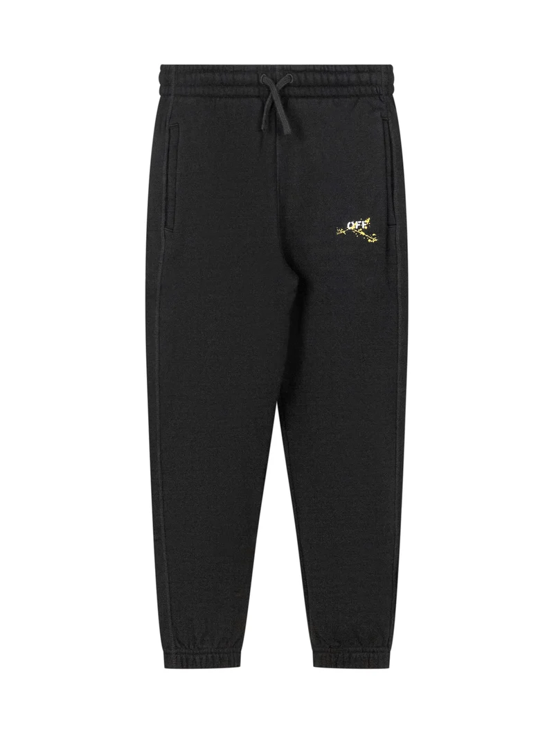 Off-White Kids Pantaloni Neri con Logo e Bande Vernice