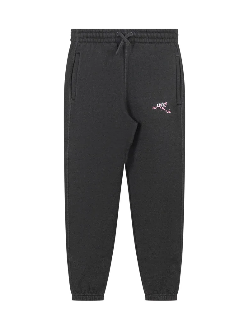 Off-White Pantaloni Jogger Neri con Stampa Rosa