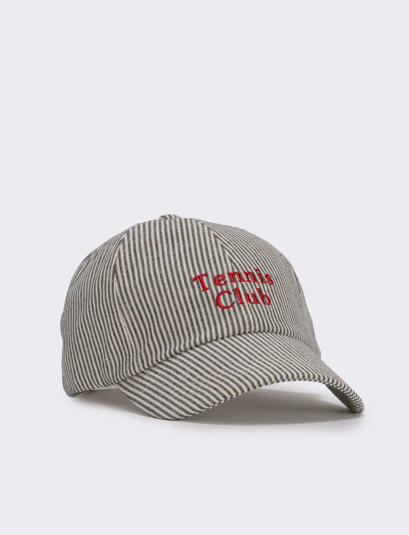 Baseball rigato con scritta tennis club - Nero