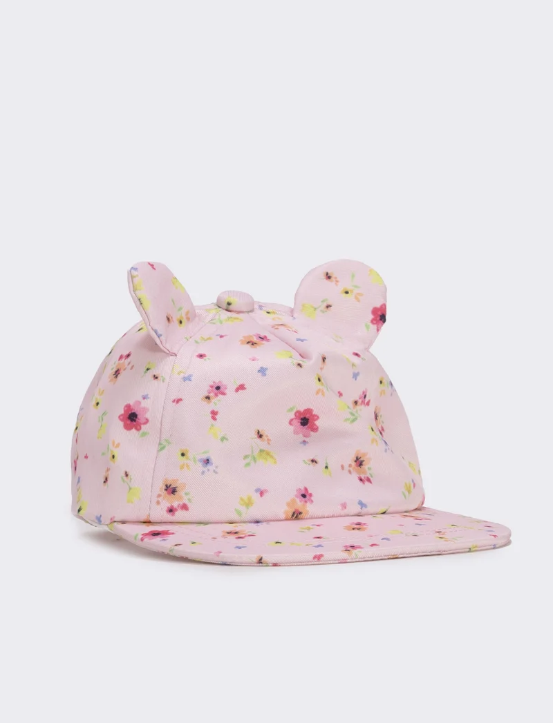 Cappellino con orecchie e fiori - Rosa