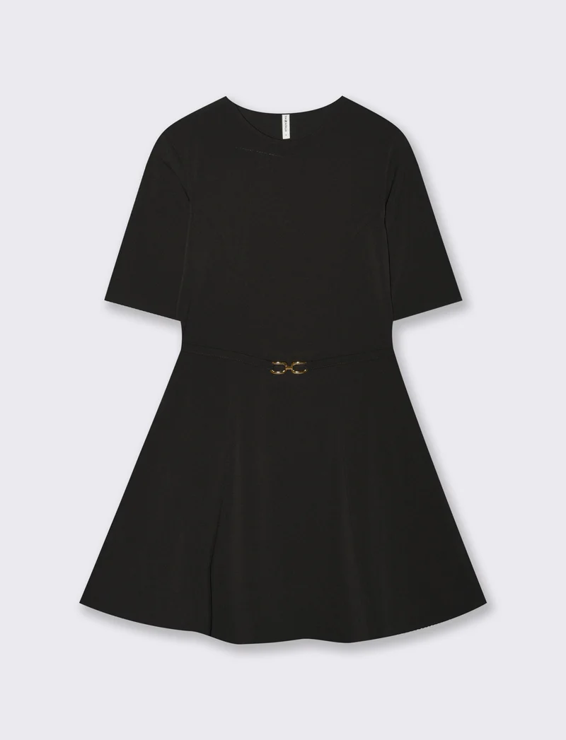 Vestito Manica Corta con Cintura - Nero