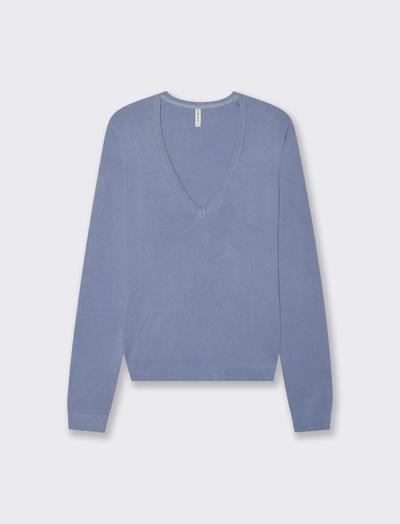 Maglia Manica Lunga Scollo a V - Denim