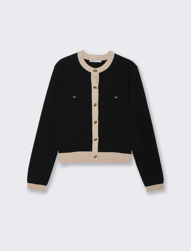 Cardigan con bottoni e bordi a contrasto - Nero