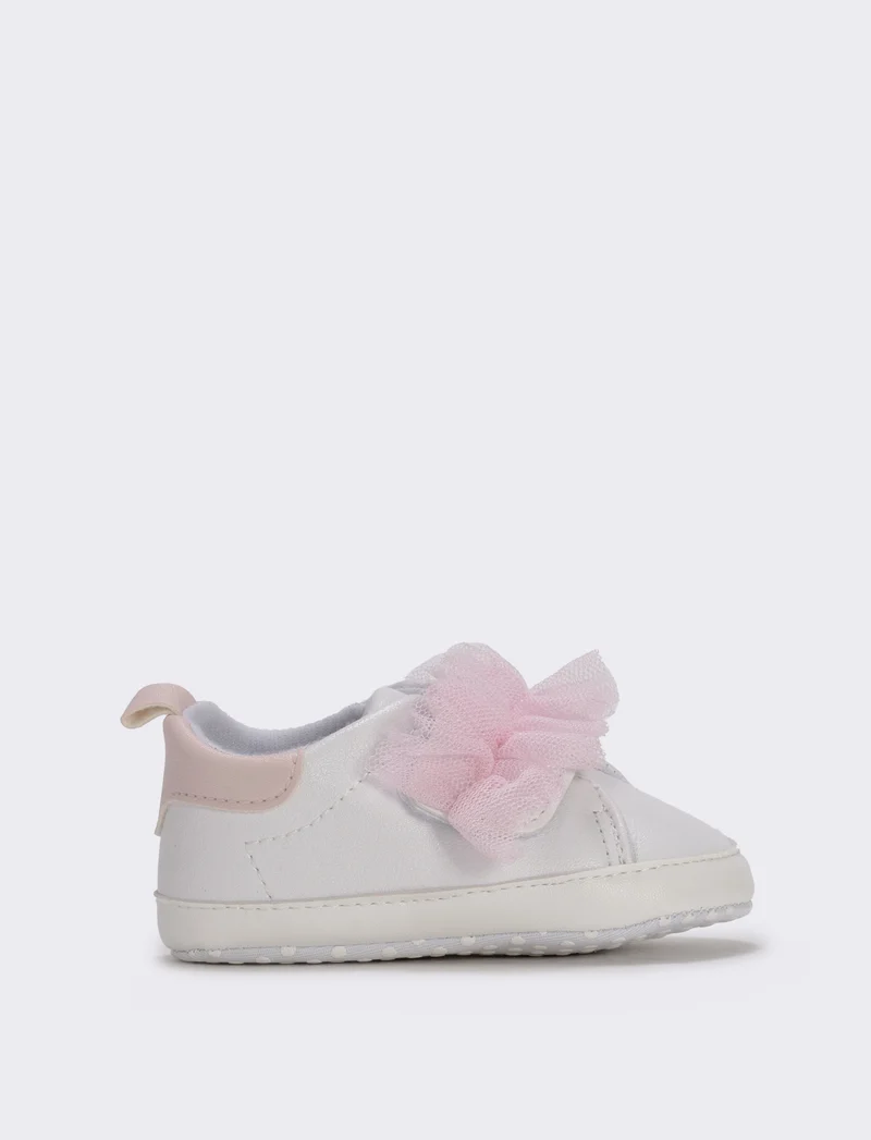 Scarpa neonata bianca con tuller rosa - Bianco