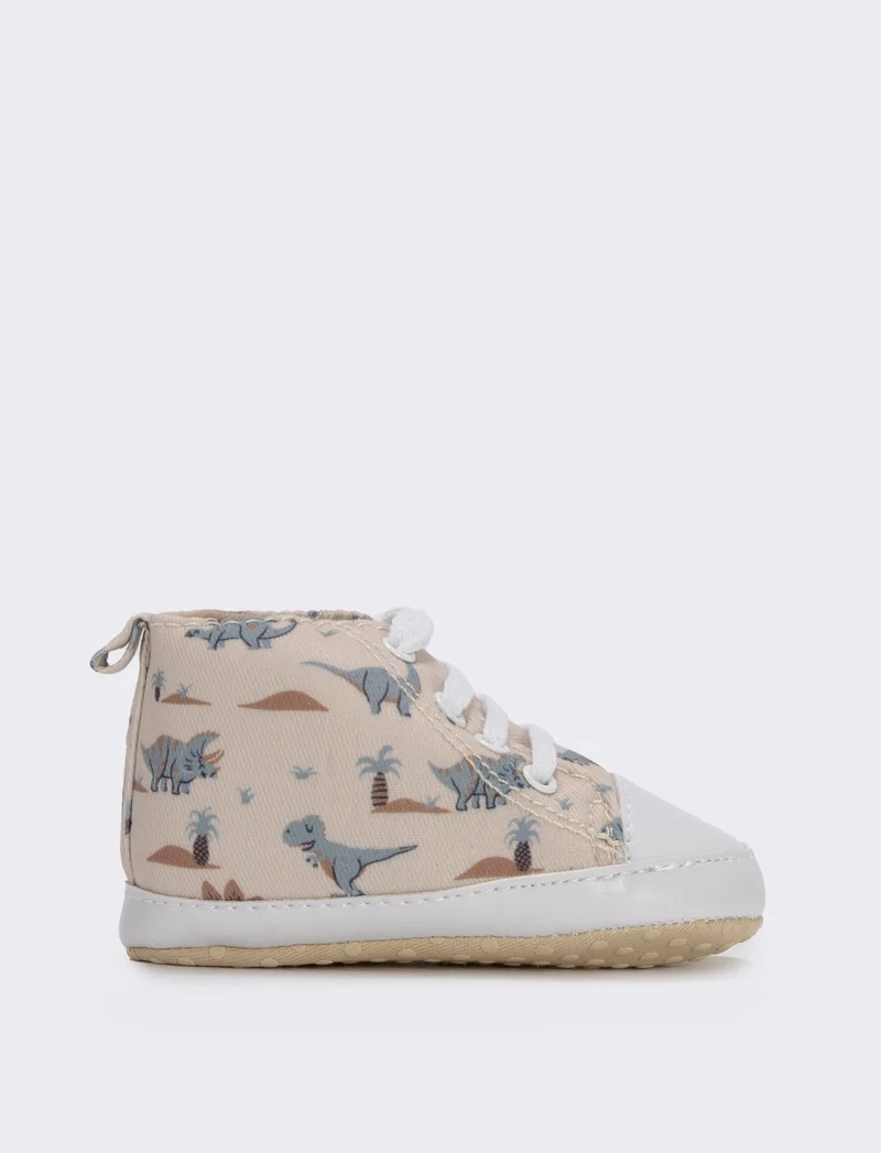 Scarpa a collo alto beige con dinosauri - Beige