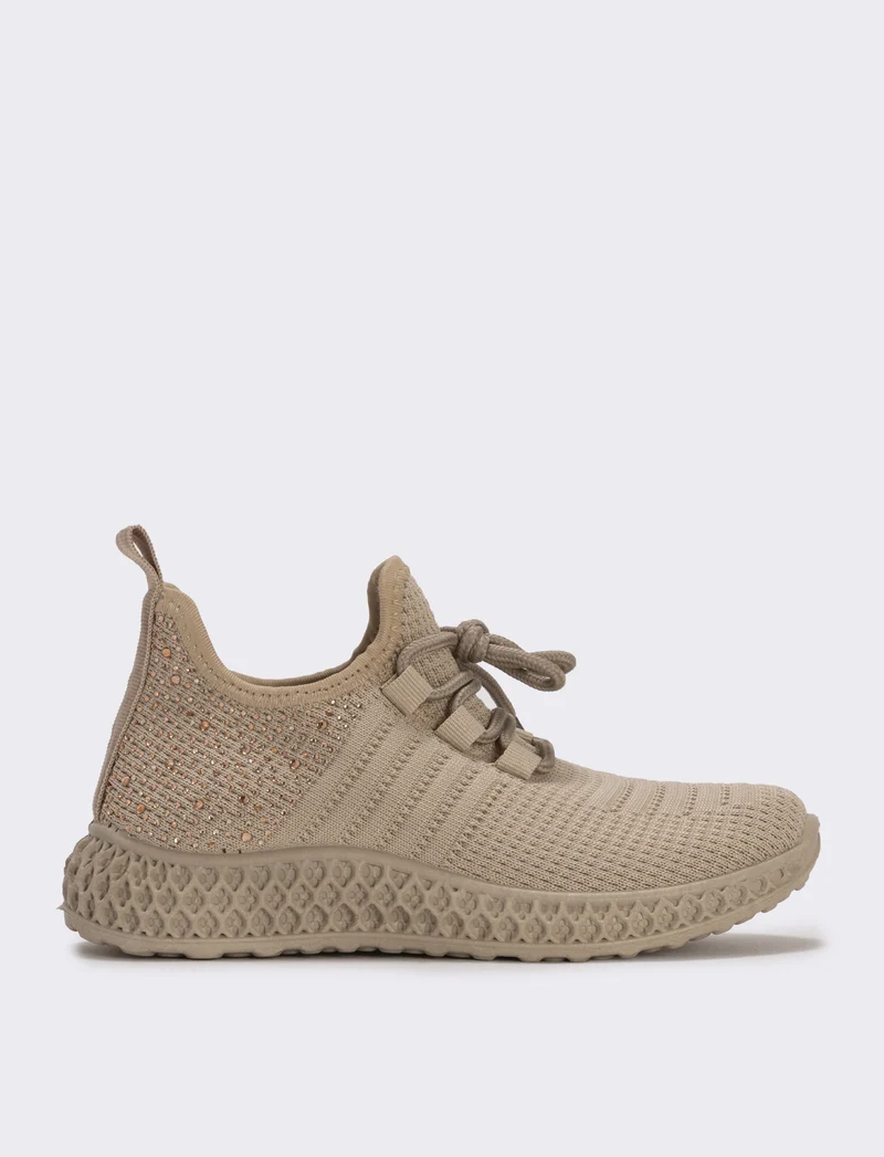 Sneakers da bambina con strass e suola rilievo - Beige
