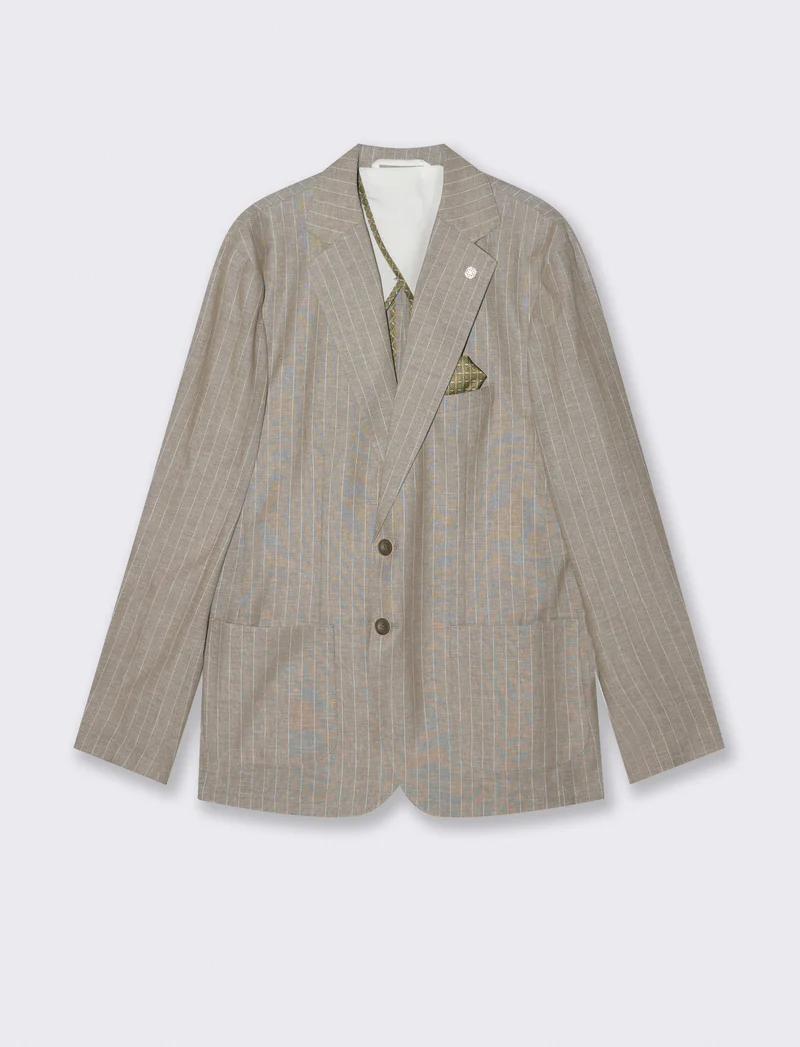 Blazer formal fit in linen blend a righe - Beige