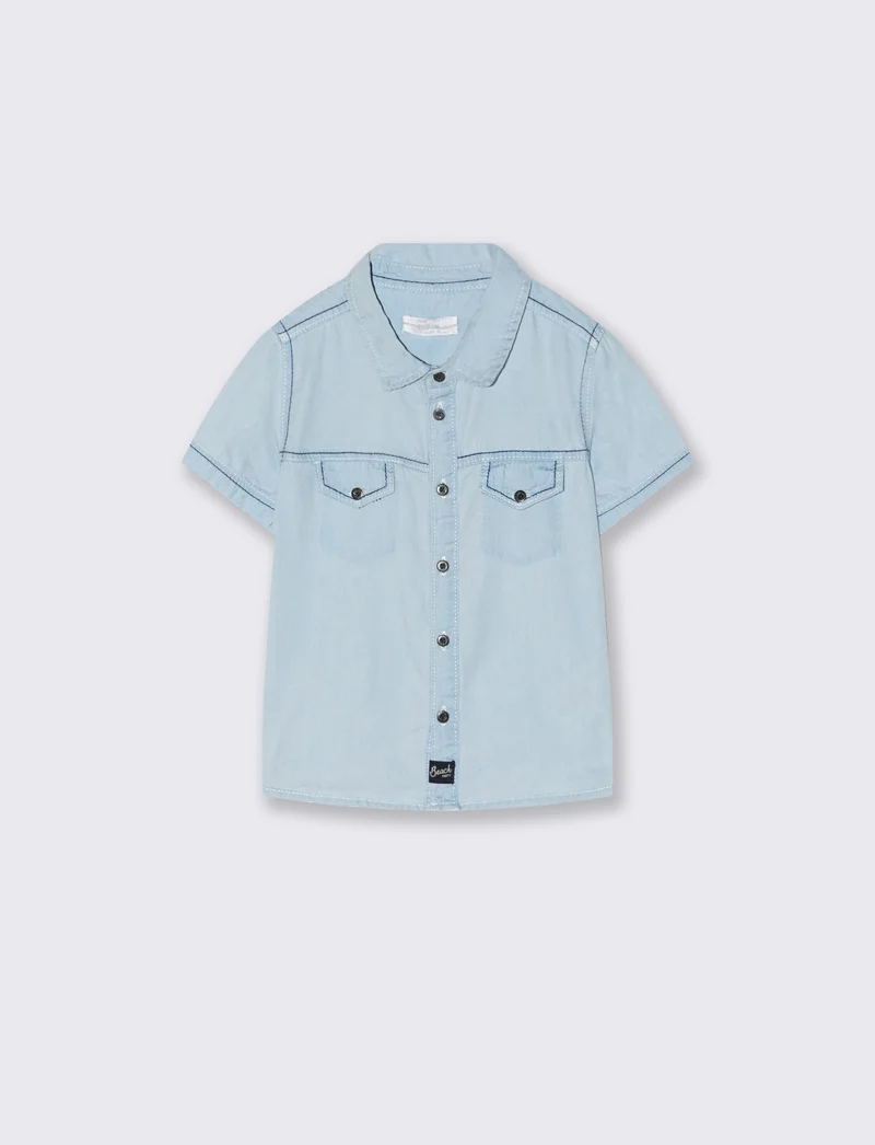 Camicia denim manica corta con tasca - Denim chiaro
