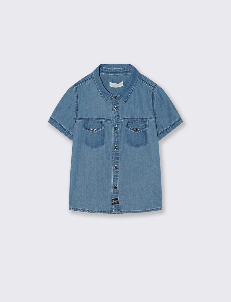 Camicia denim manica corta con tasca - Denim