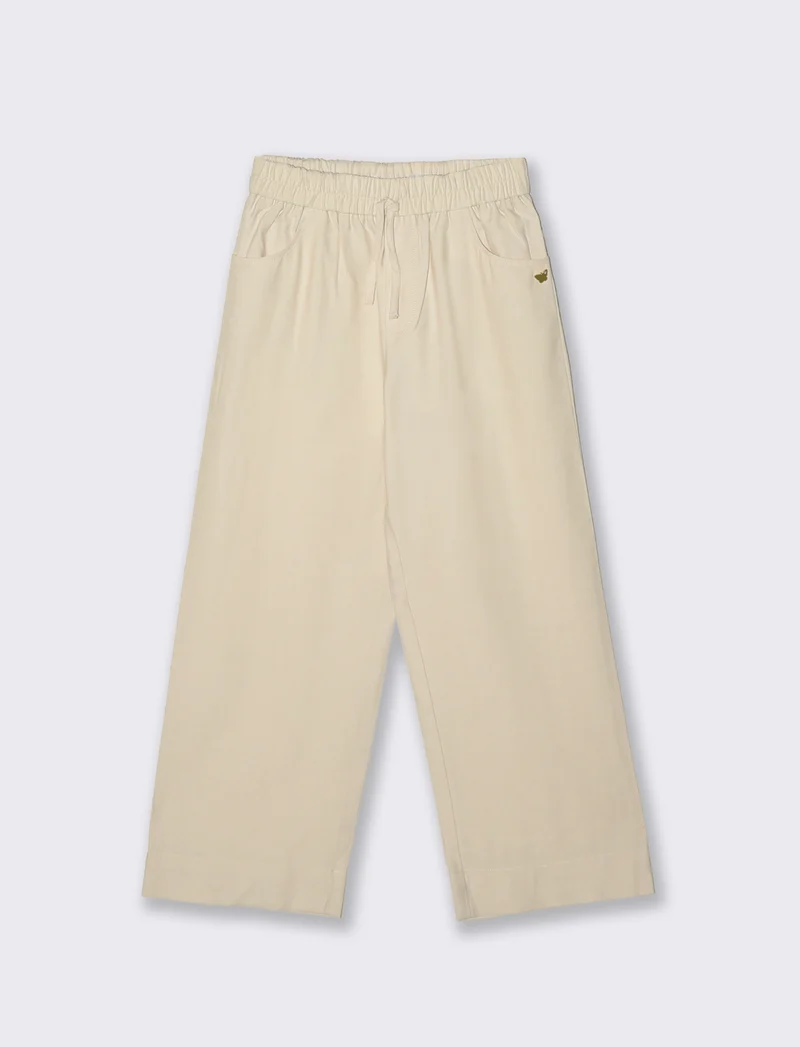 Pantalone da bambina gamba ampia ed elastico - Beige
