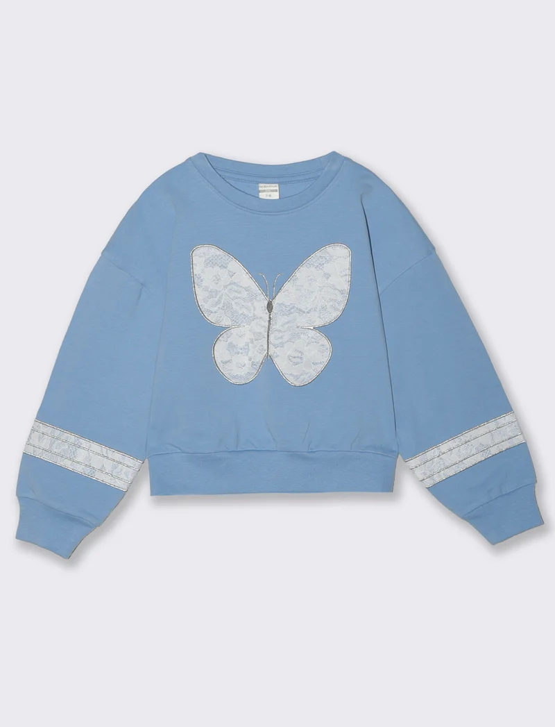 Felpa girocollo con pizzo elegante - Azzurro