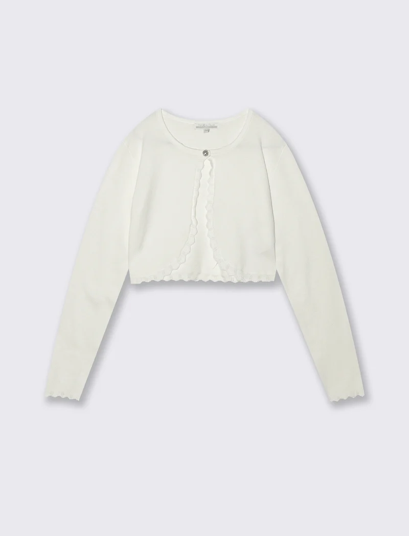 Cardigan lungo con lavorazione traforata - Bianco latte