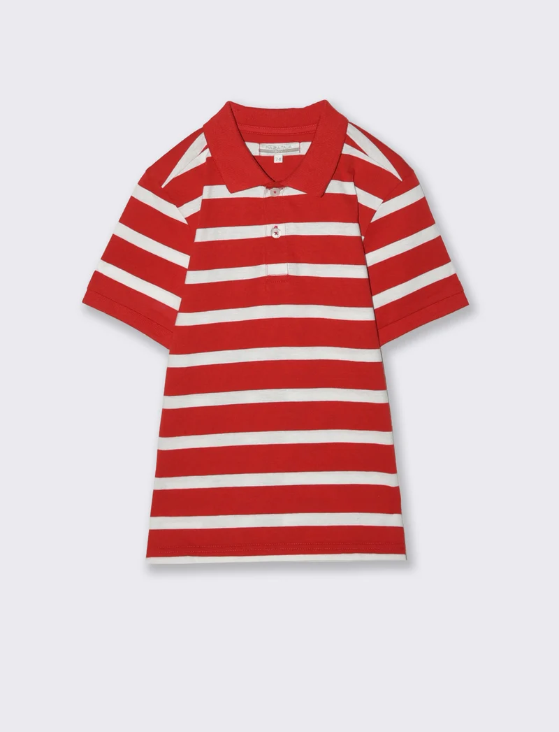 Polo mezza manica a righe in cotone - Rosso