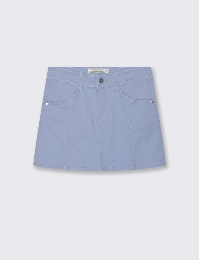 Gonna elastica con tasche e pinces - Azzurro