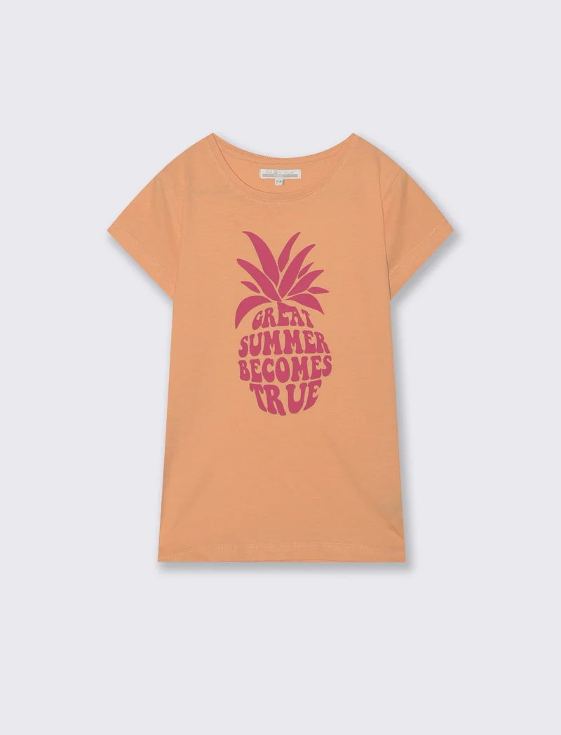 T-shirt estiva bambina con stampa colorata - Pesca