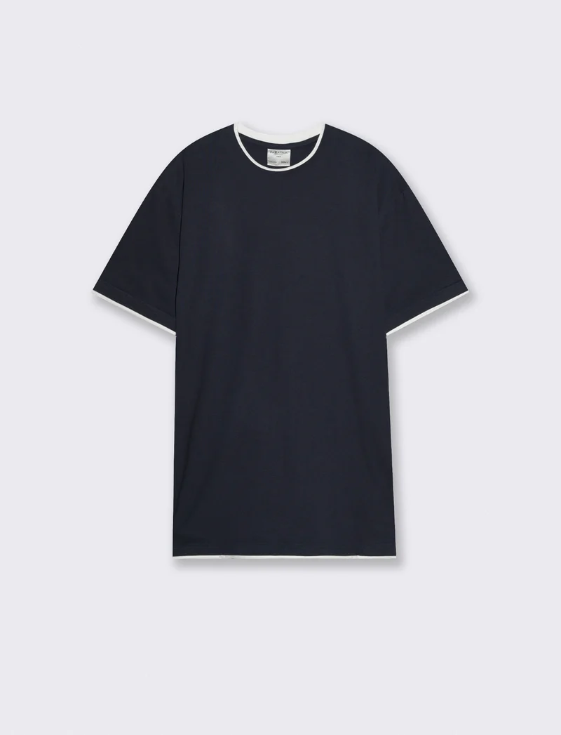 T-shirt cotone con orli a contrasto - Blu