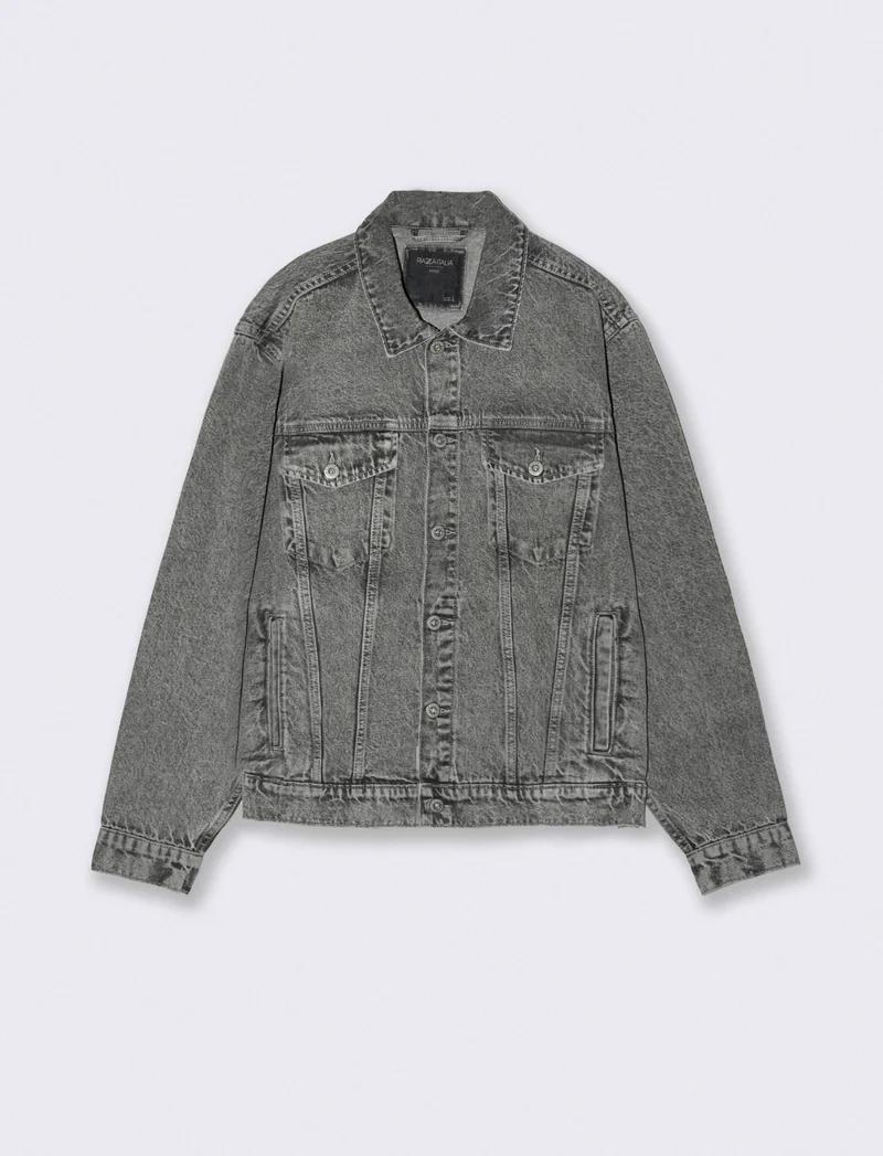Giubbotto in denim effetto slavato - Grigio