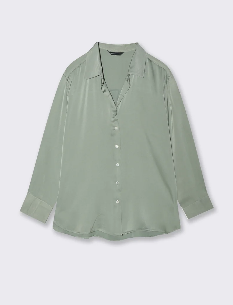 CAMICIA IN SATIN - Verde foresta