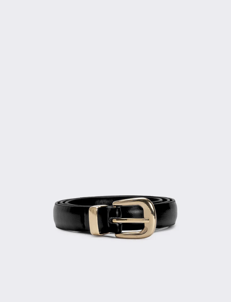 Cintura bambina basic con passante metallico - Nero