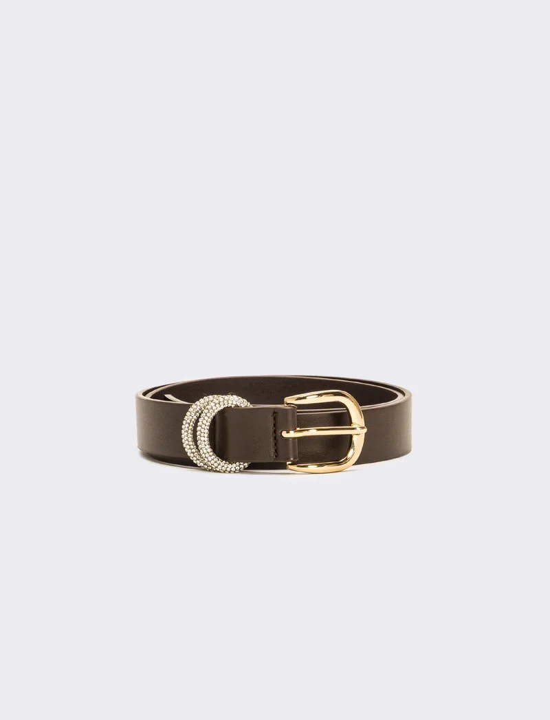Cintura donna con doppio passante strass - Marrone