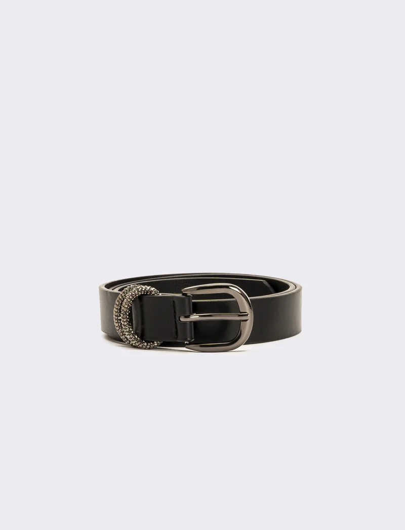 Cintura donna con doppio passante strass - Nero