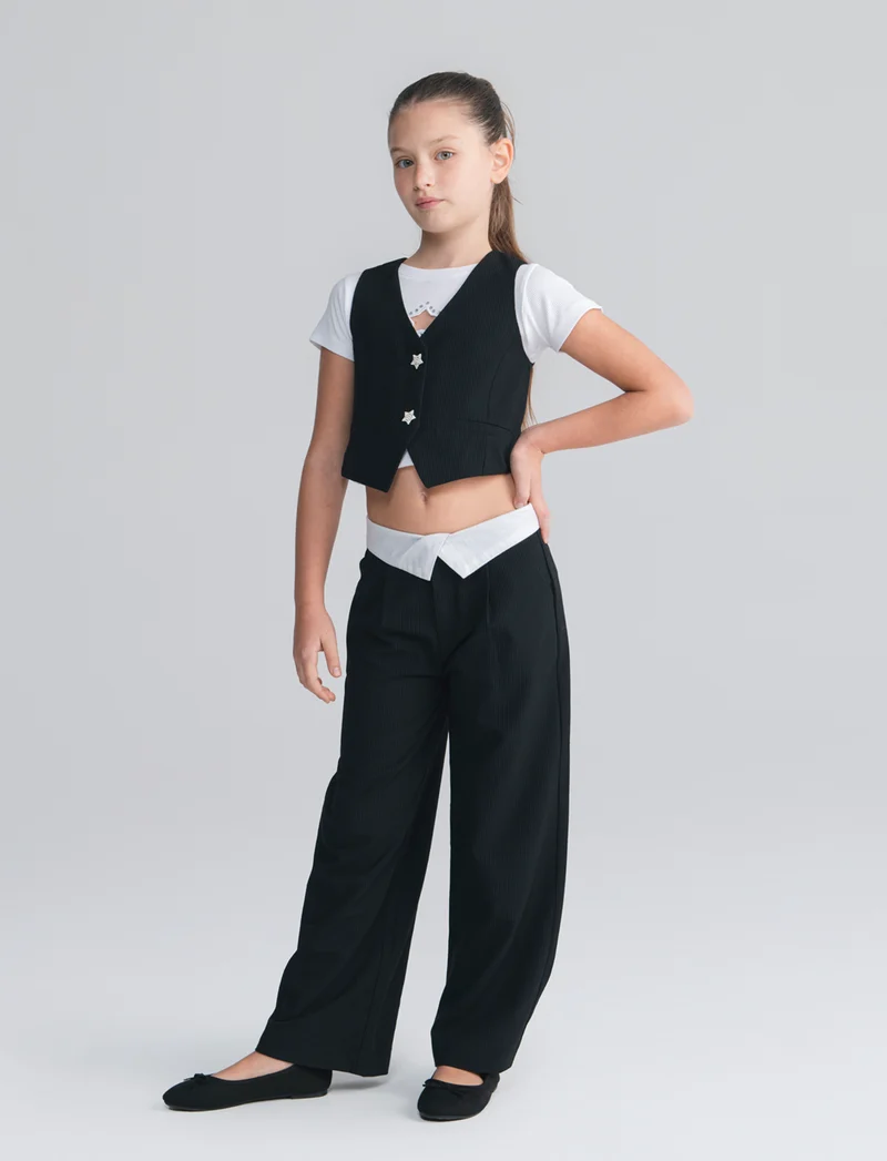 Gilet in cotone da bambina effetto gessato - Righe