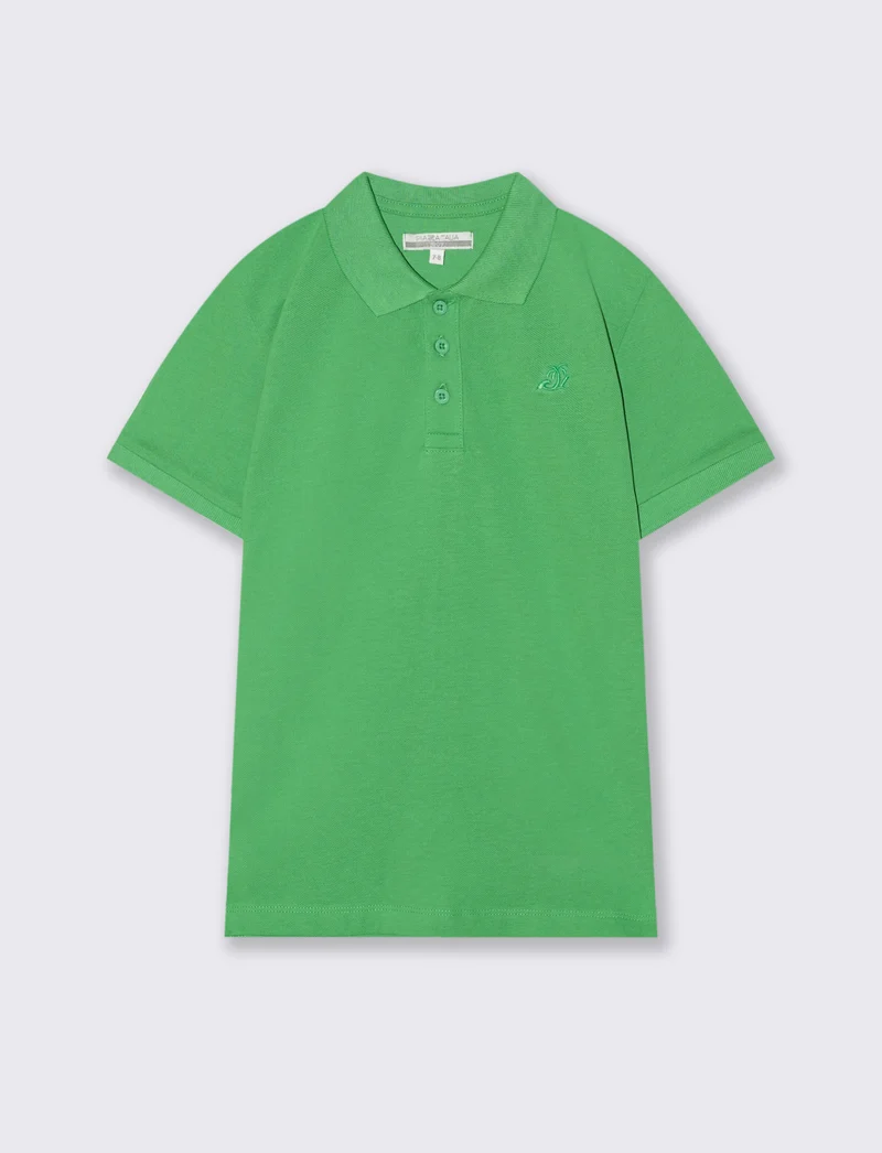Polo mezza manica in cotone con ricamo - Verde prato