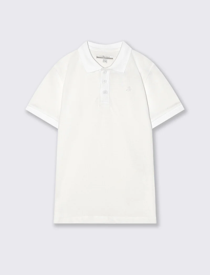 Polo mezza manica in cotone con ricamo - Bianco