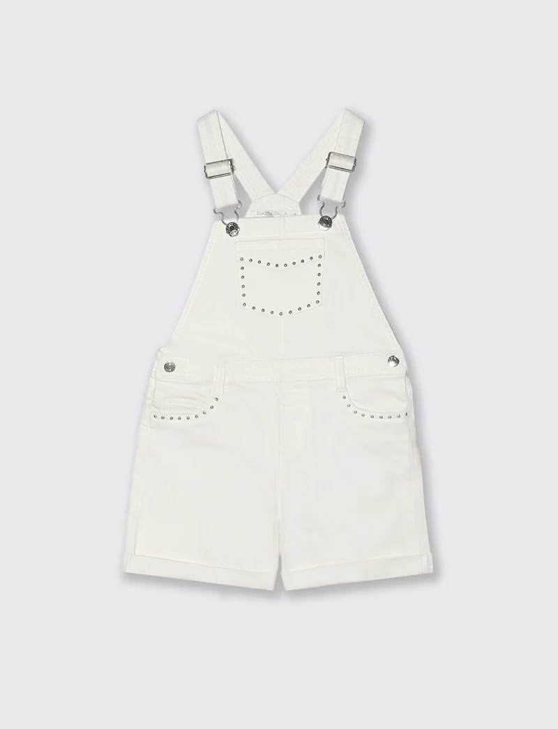 Salopette denim elasticizzato con shorts - Bianco