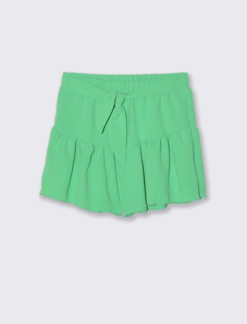 Short con nodo e balze arricciate in tessuto leggero. - Verde