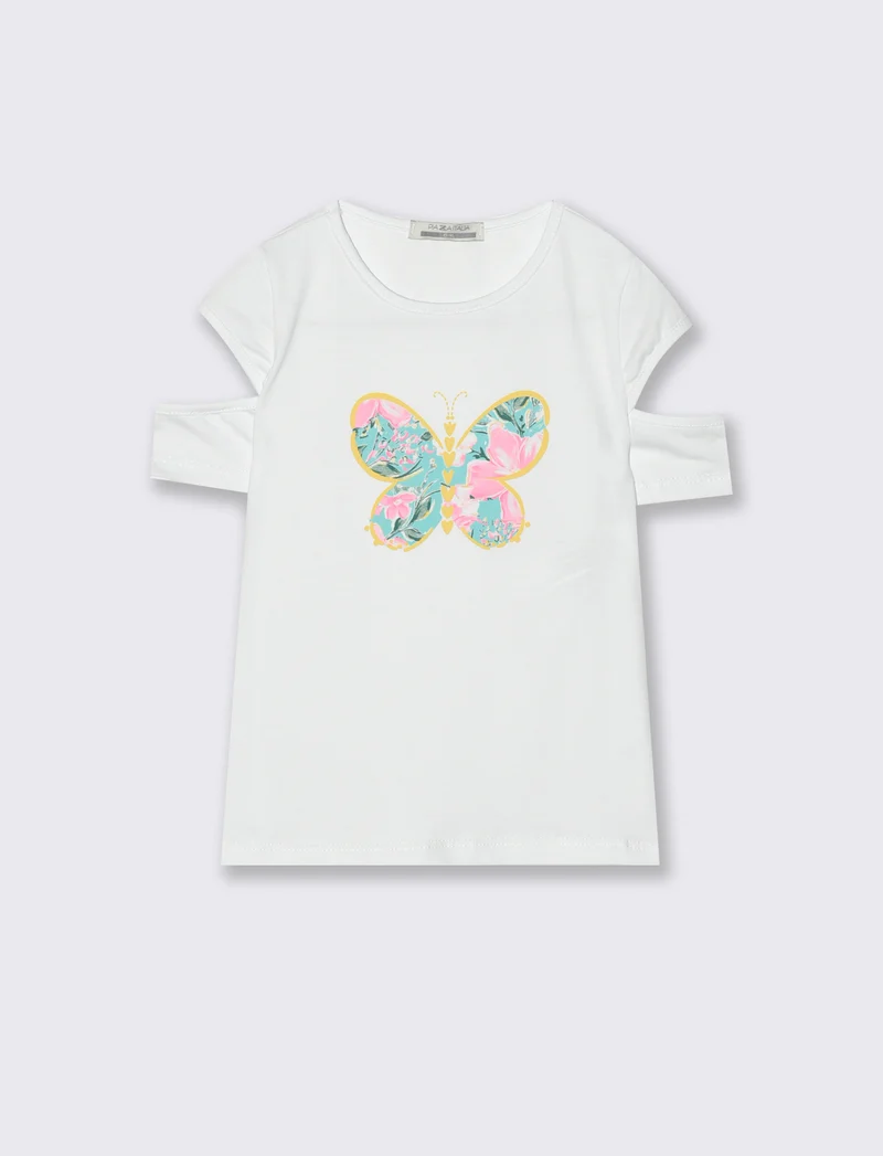 T-shirt mezza manica con stampa farfalla. - Bianco