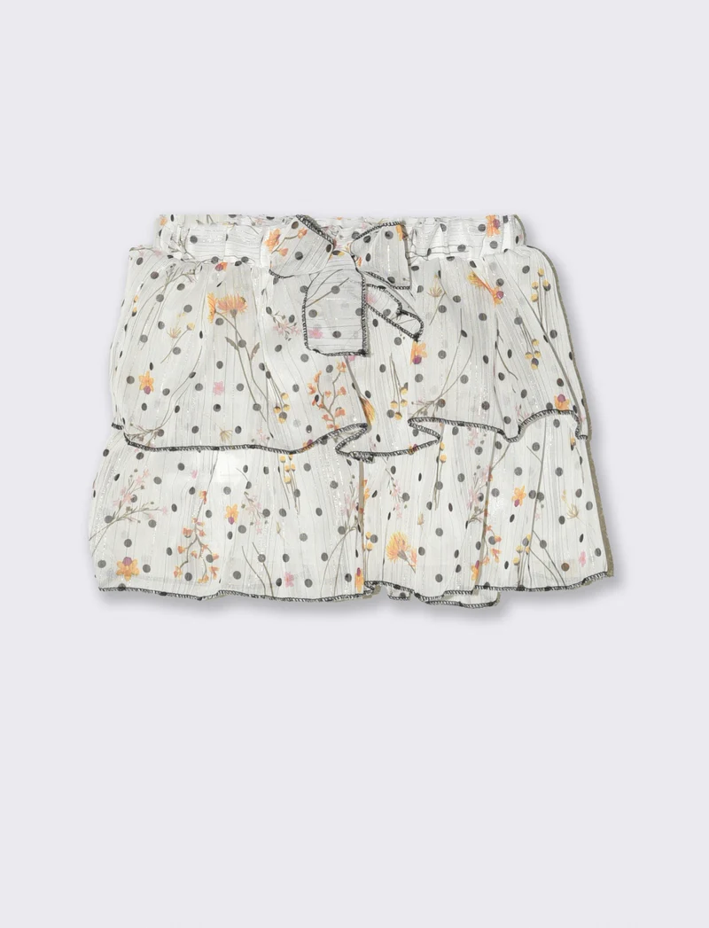 Gonna elegante da neonata in tessuto leggero stampato con motivo pois floreale. - Fantasia