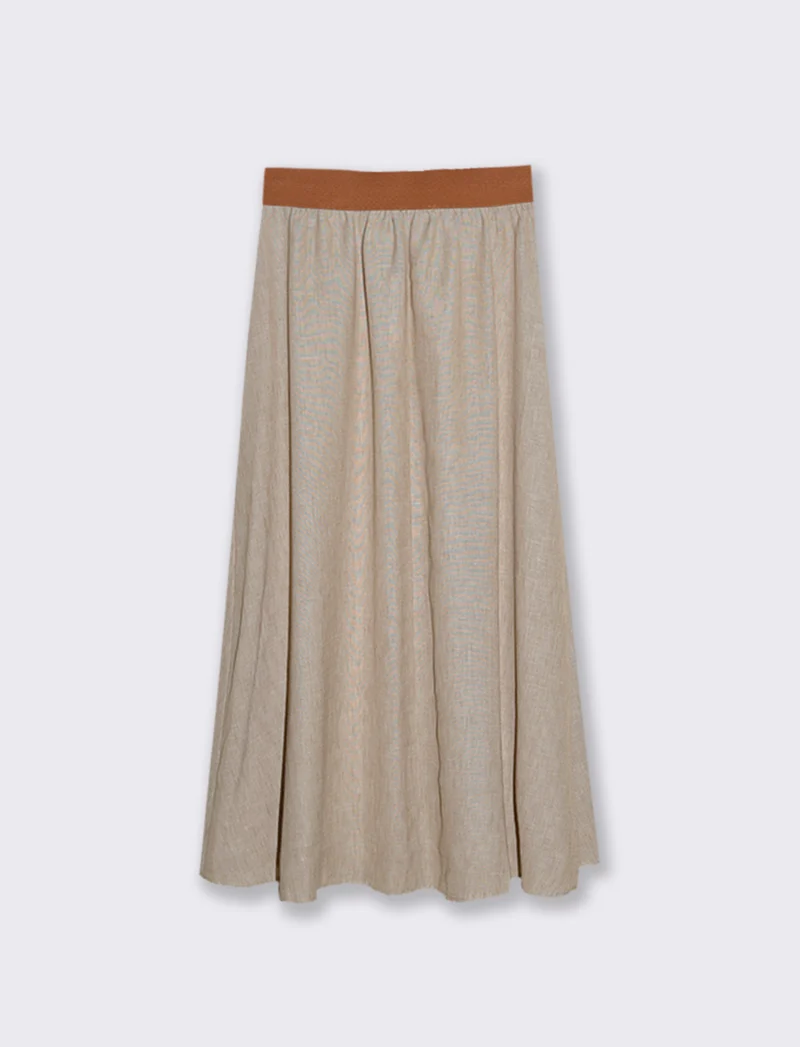 Gonna lunga con elastico in vita - Beige