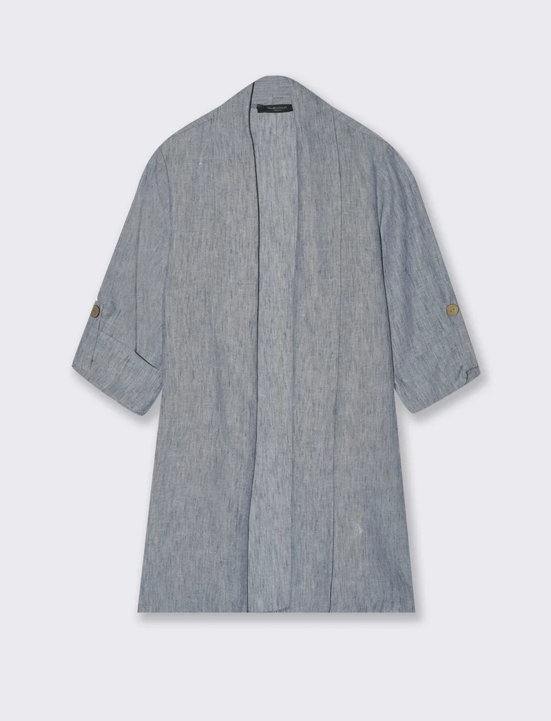 Giacca lunga destrutturata senza bottoni - Denim