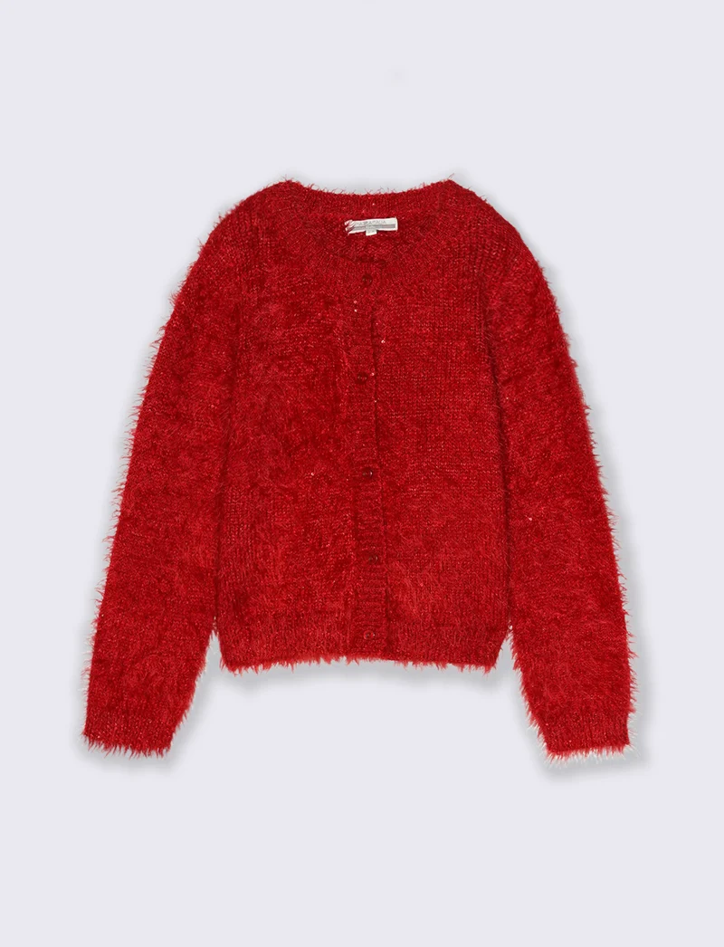 Cardigan girocollo - Rosso