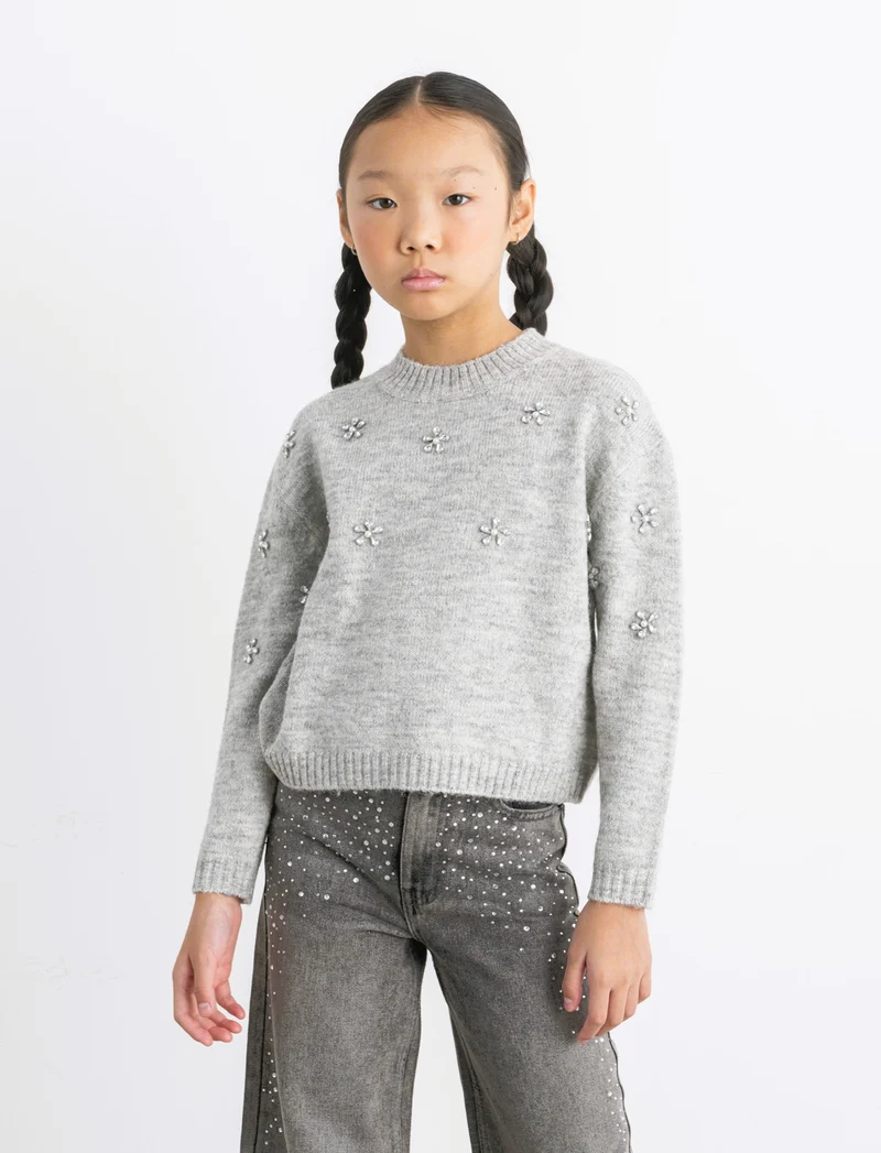 Maglia con pietre - Grigio melange