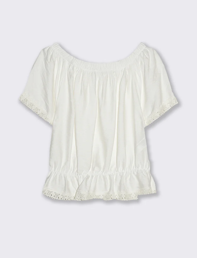 T-shirt con pizzo da donna - Bianco latte