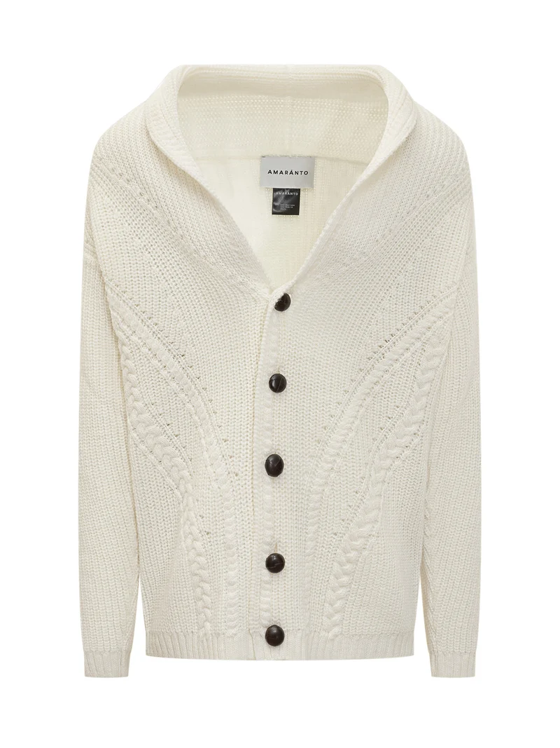 Amaranto Cardigan in Lana con Lavorazione a Treccia
